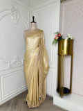 Golden Printed Scalloped Border Saree