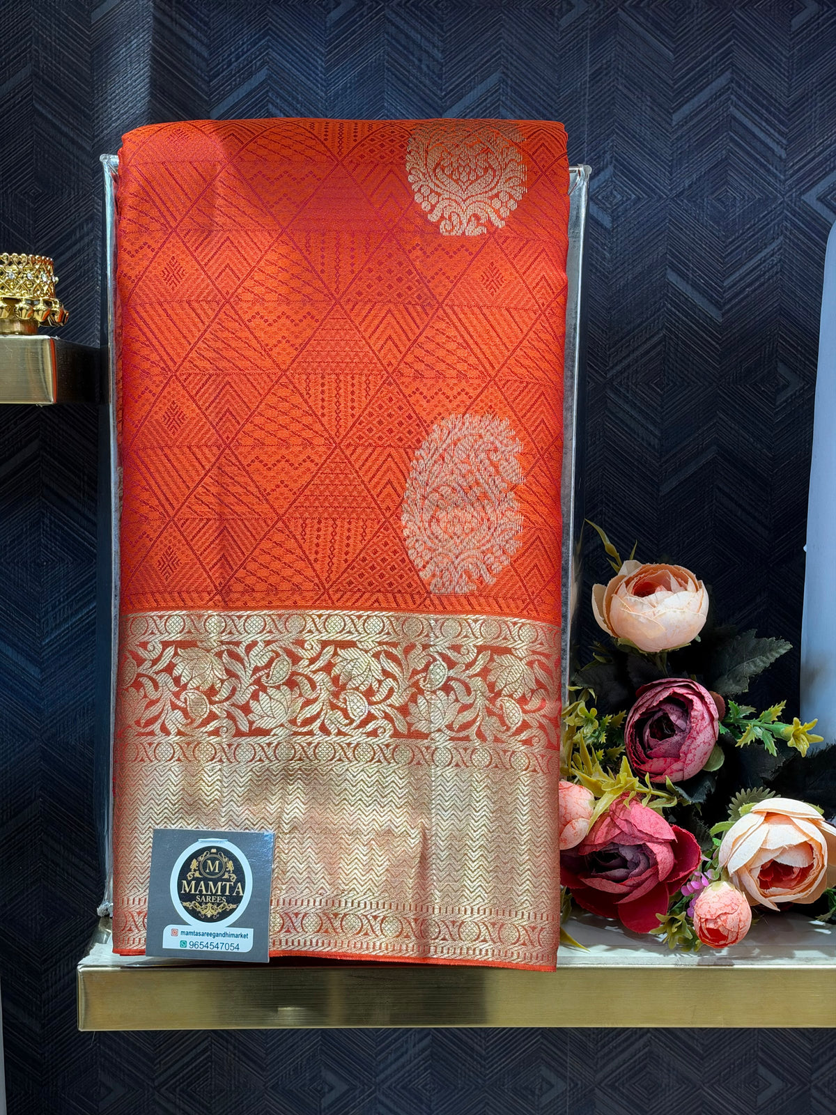 orange saree by Mamta Saree - full drape with border detail