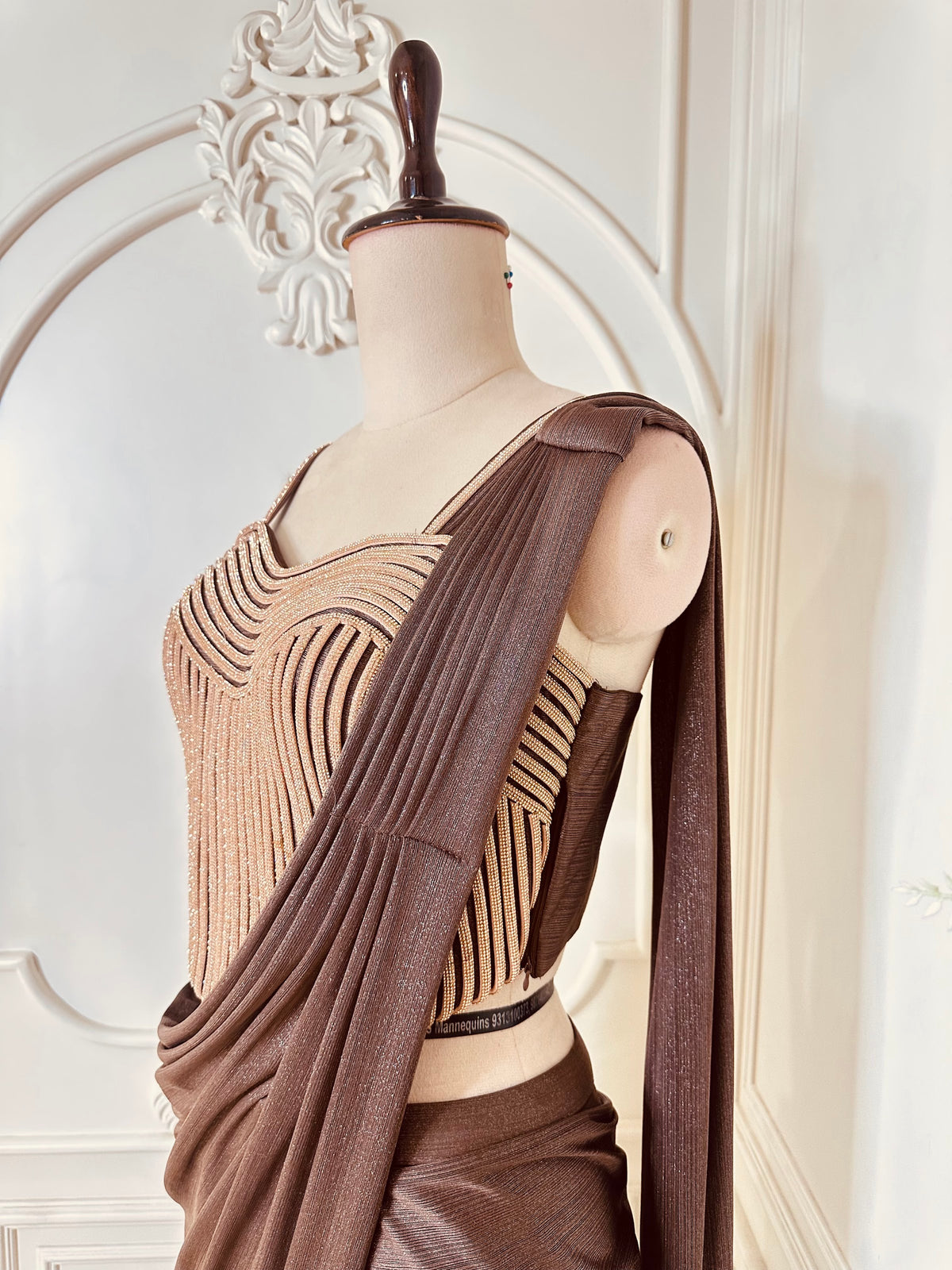 Brown saree by Mamta Saree - drape detail