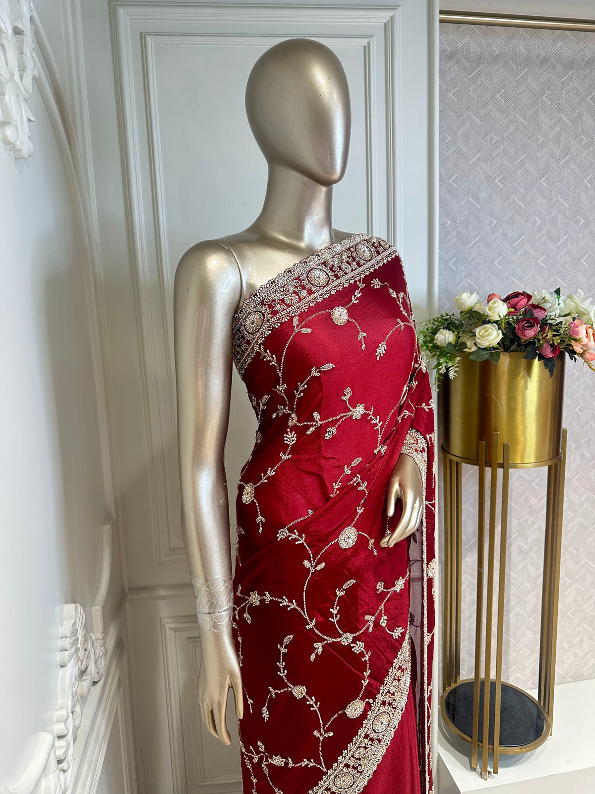 deep maroon saree by Mamta Saree - embroidery detail