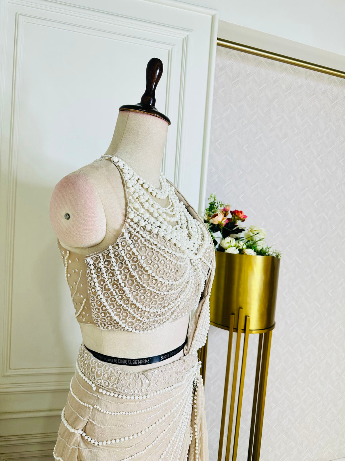 beige saree by Mamta Saree - blouse detail