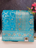 Teal Mirror Work Saree