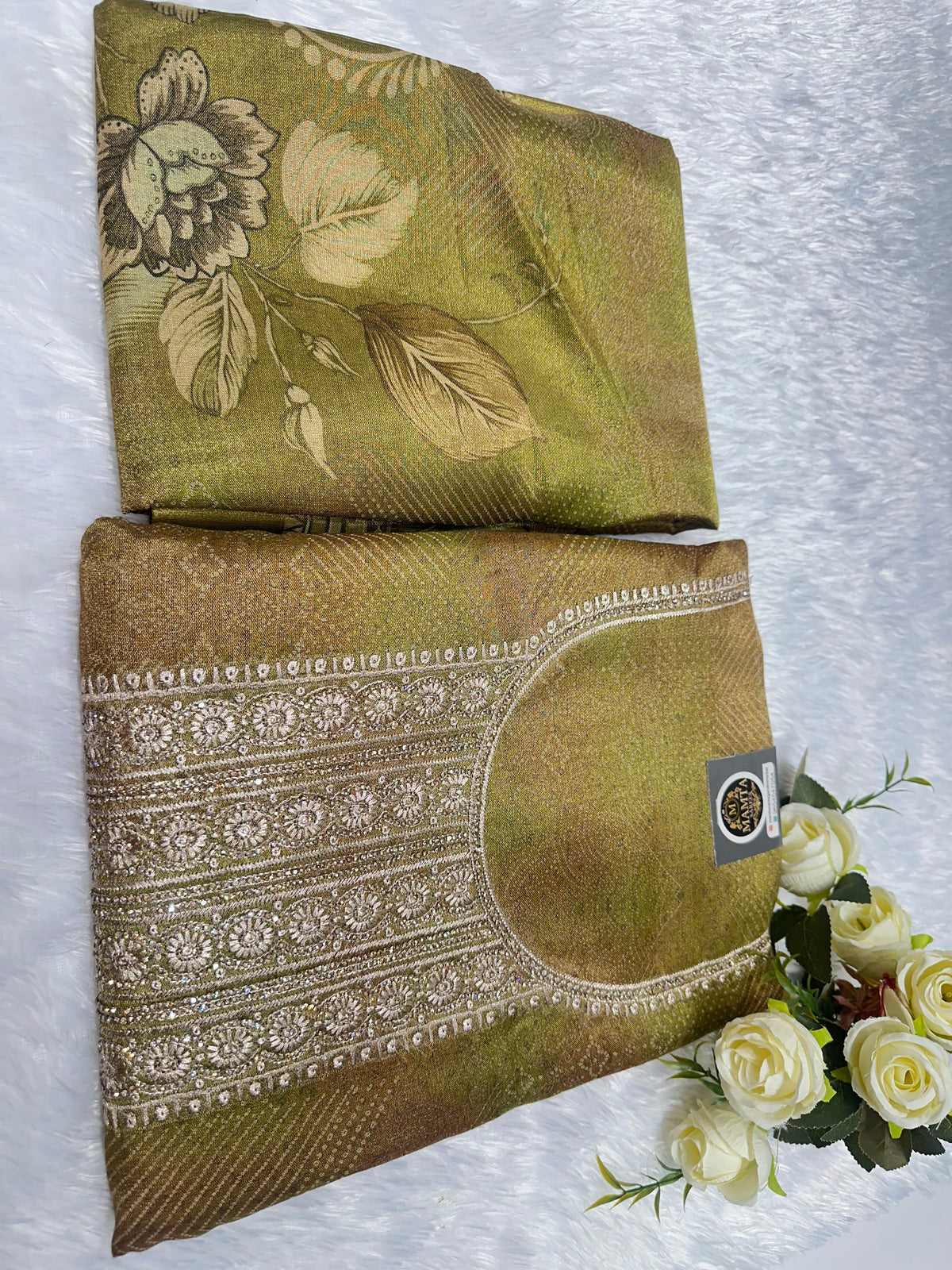 olive green dress material by Mamta Saree - view 1