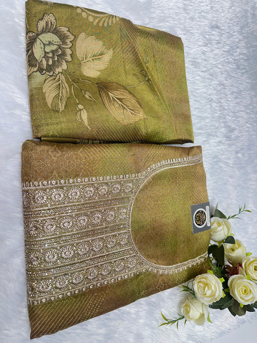 olive green dress material by Mamta Saree - view 1