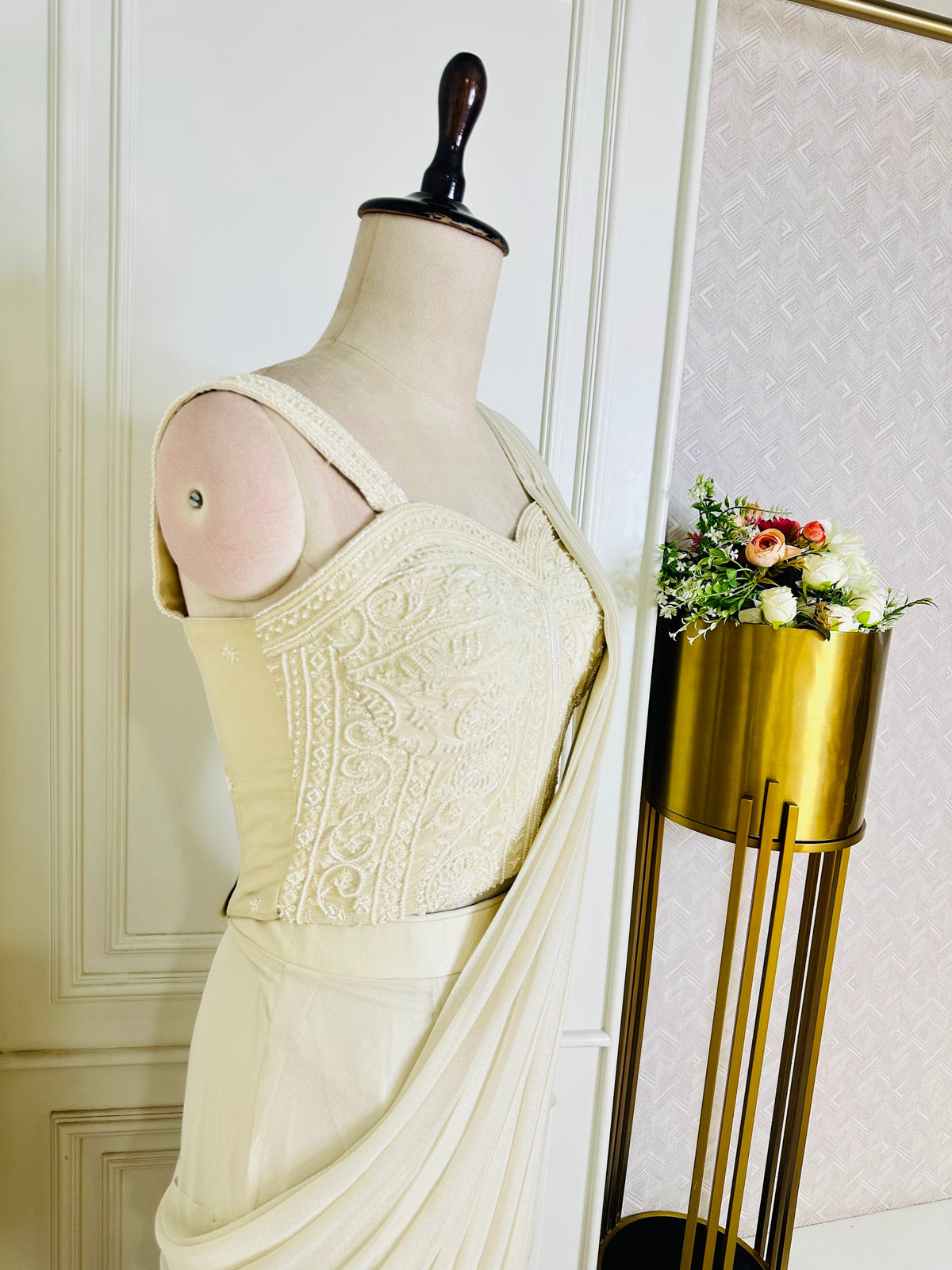 Ivory saree by Mamta Saree - blouse embroidery detail