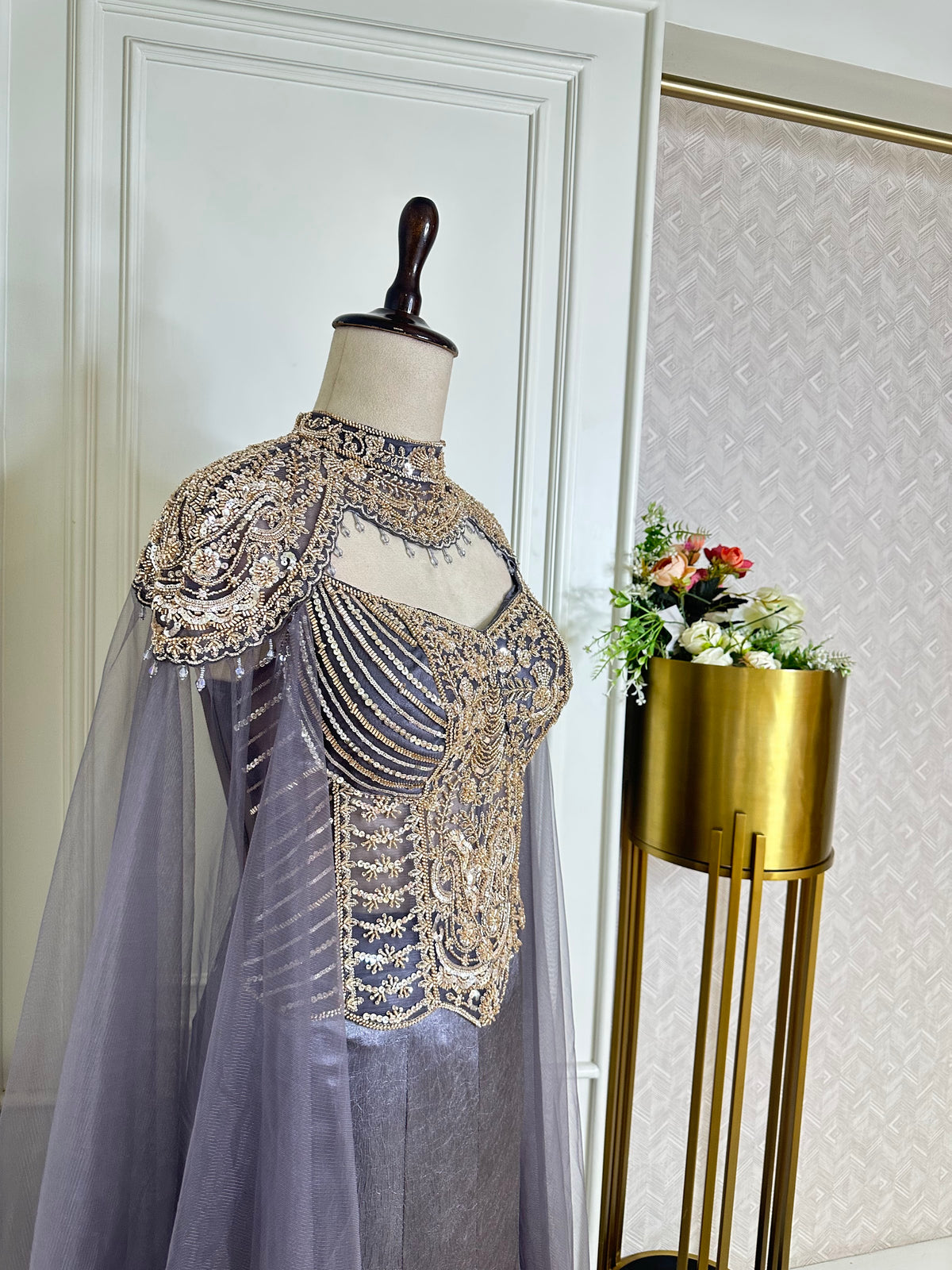 Grey gown by Mamta Saree - bodice detail