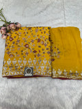 Mustard Floral Embroidered Dress Material