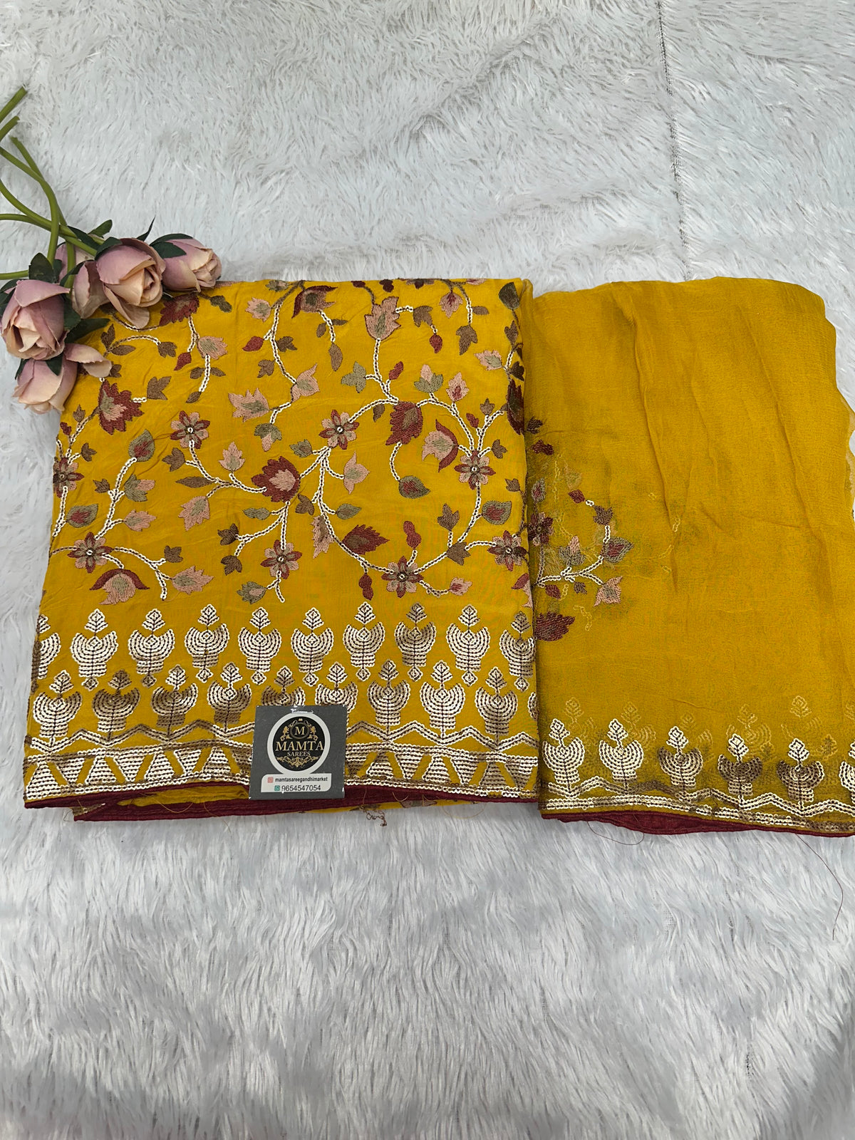 Mustard dress material by Mamta Saree - full look