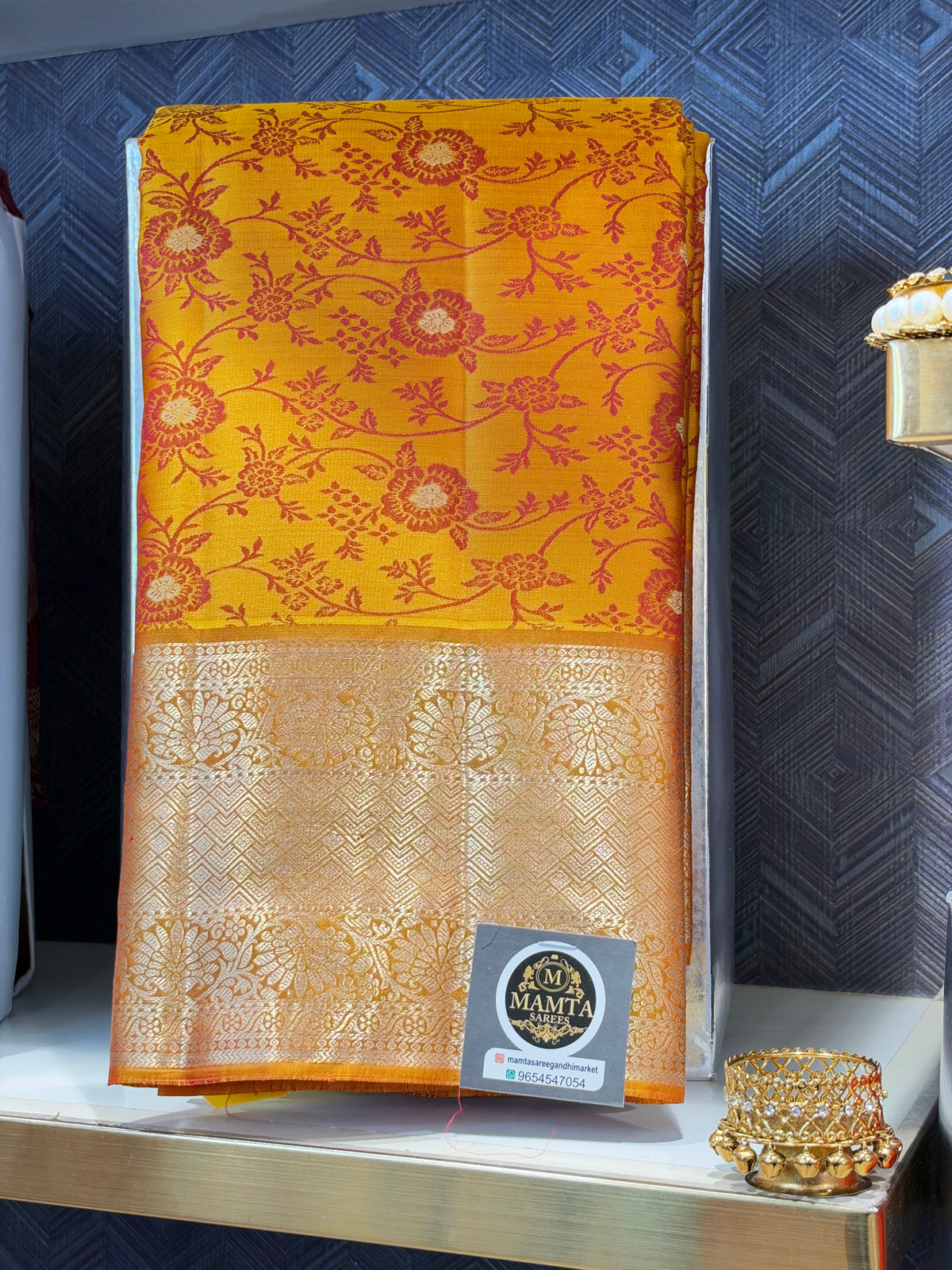 mustard saree by Mamta Saree - full drape