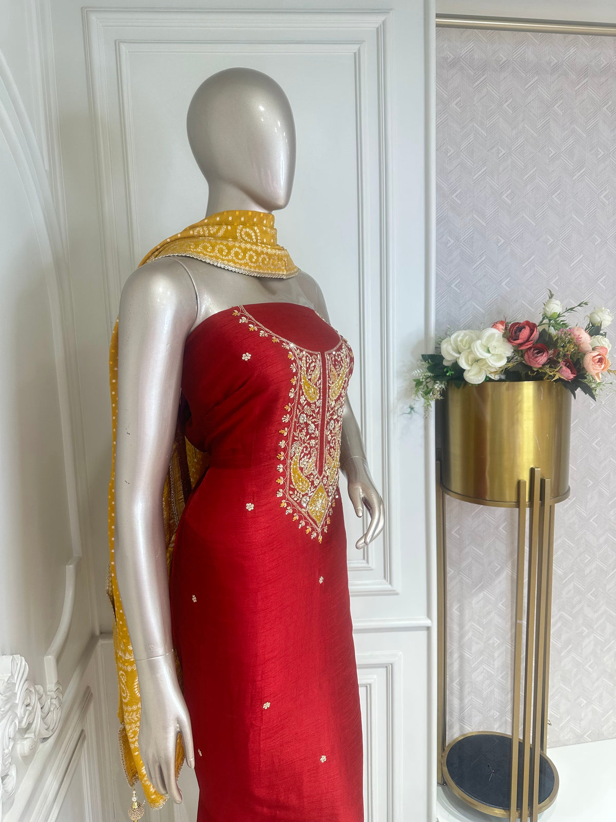 Maroon suit set by Mamta Saree - embroidery detail