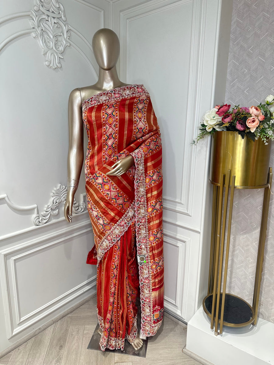 rust saree by Mamta Saree - full drape