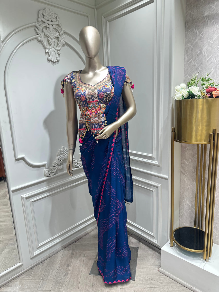 blue saree by Mamta Saree - full look