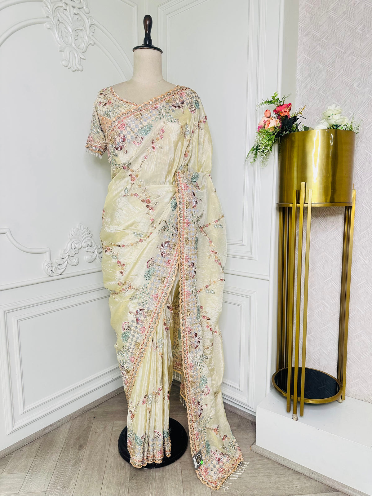 golden saree by Mamta Saree - full look