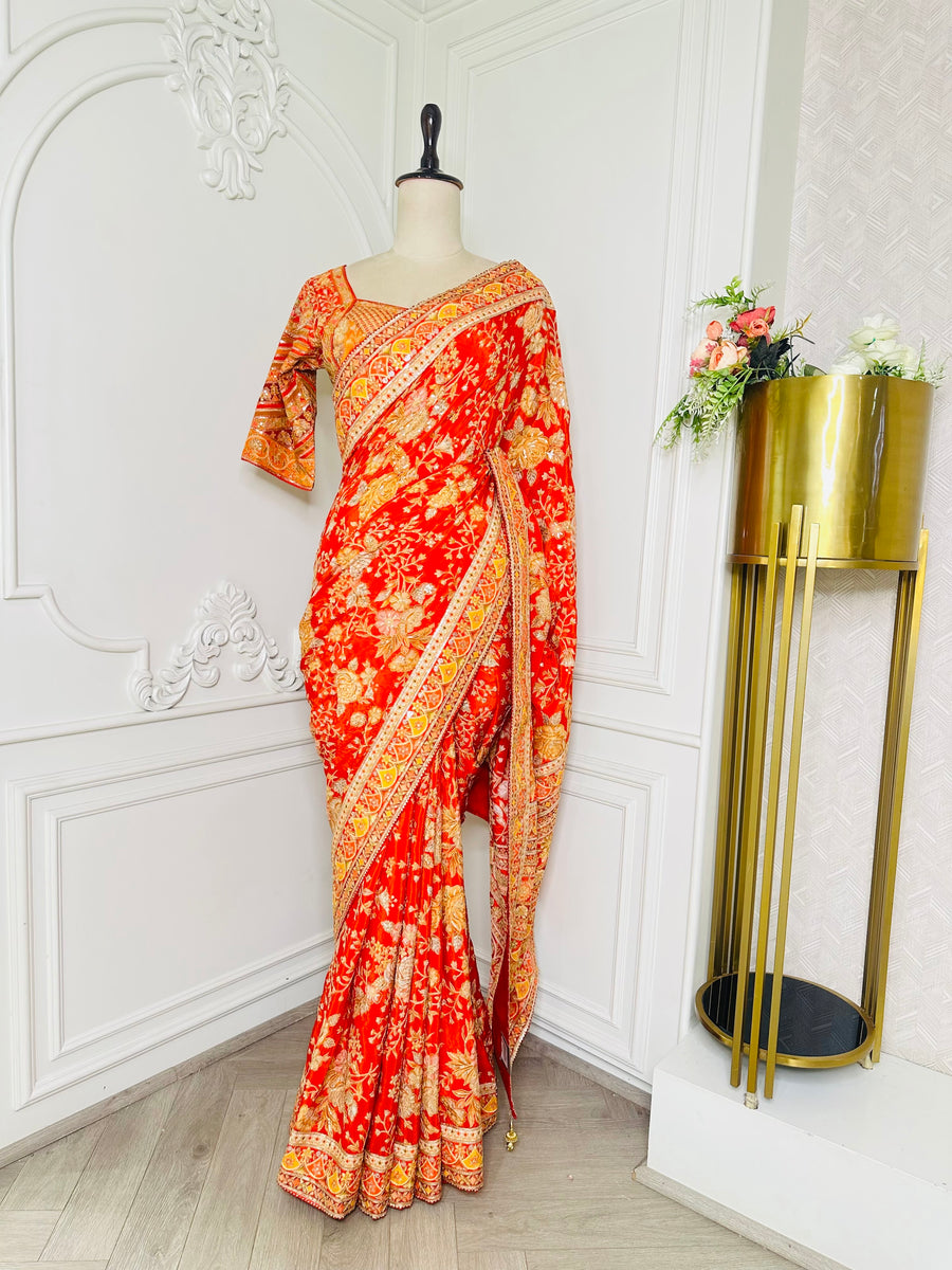orange saree by Mamta Saree - full drape