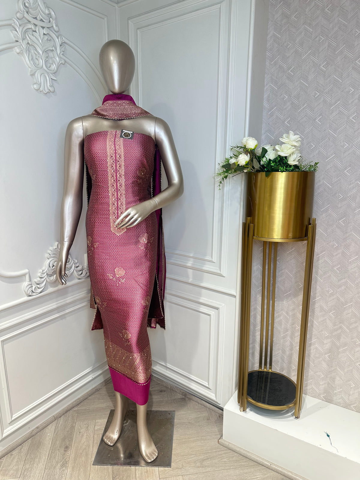 mauve dress material by Mamta Saree - fabric view