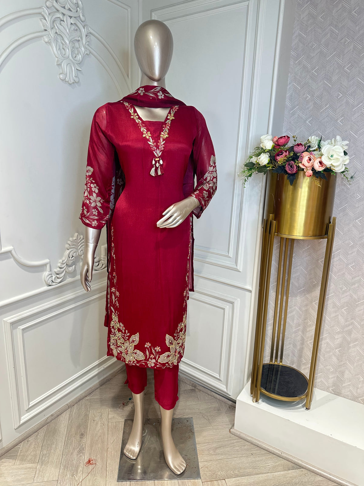 maroon suit set by Mamta Saree - full view