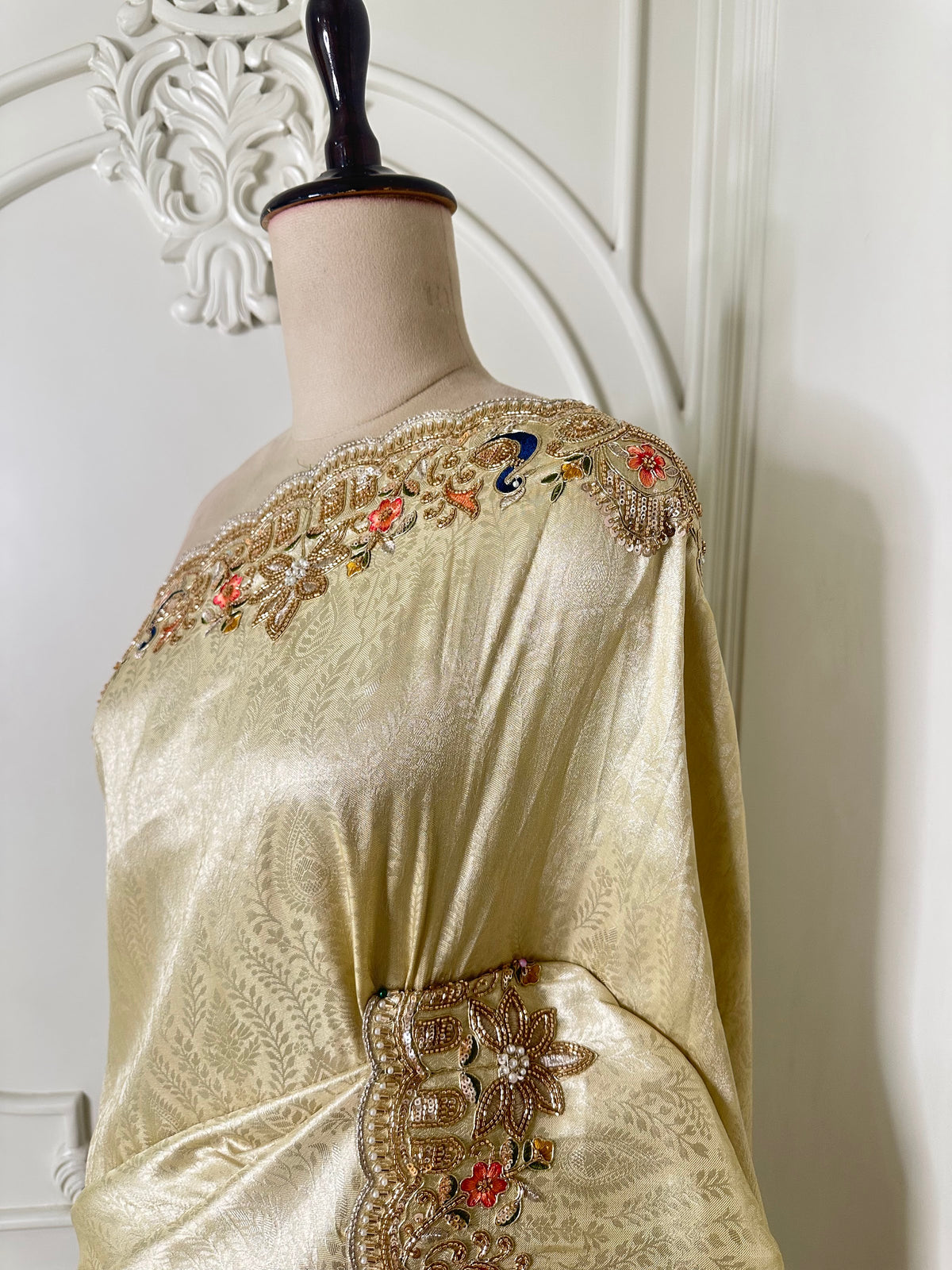 Butter yellow saree by Mamta Saree - pallu detail