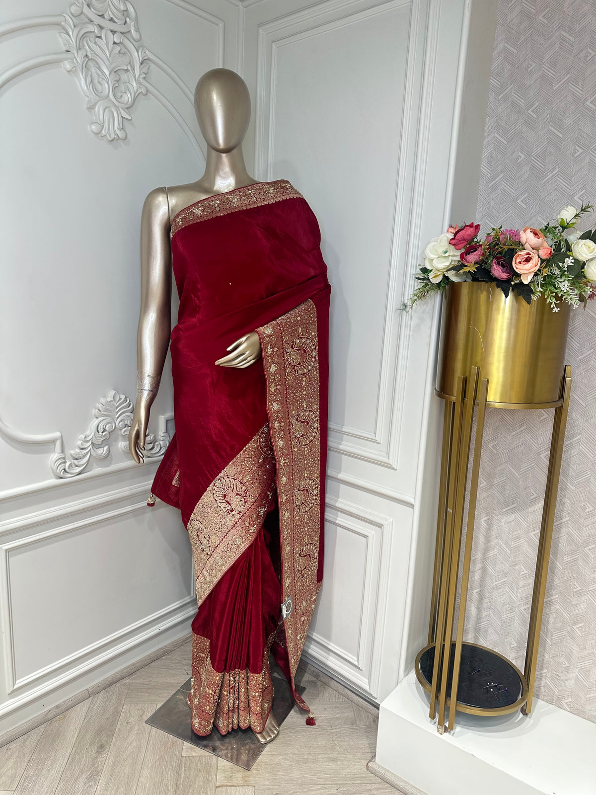Maroon saree by Mamta Saree - full drape