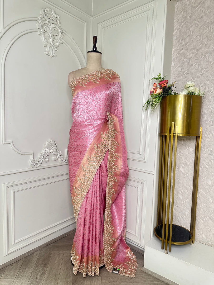 Pink saree by Mamta Saree - full drape