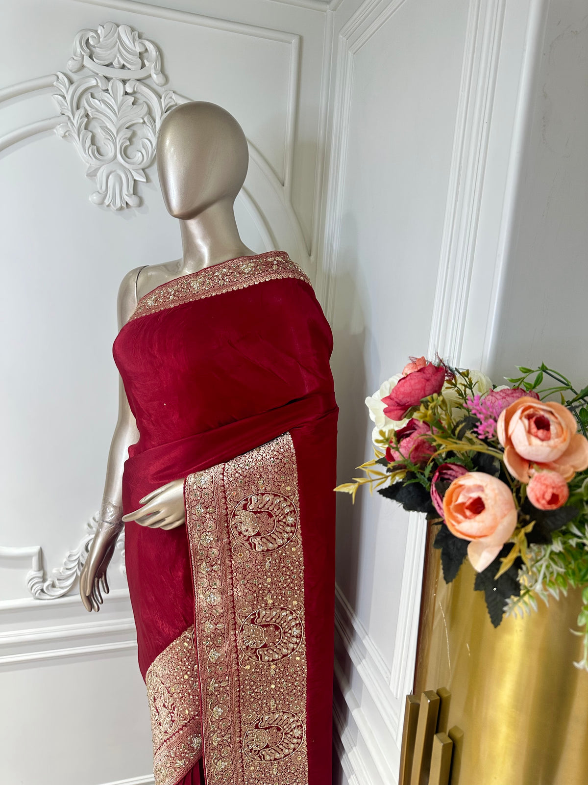 Maroon saree by Mamta Saree - pallu