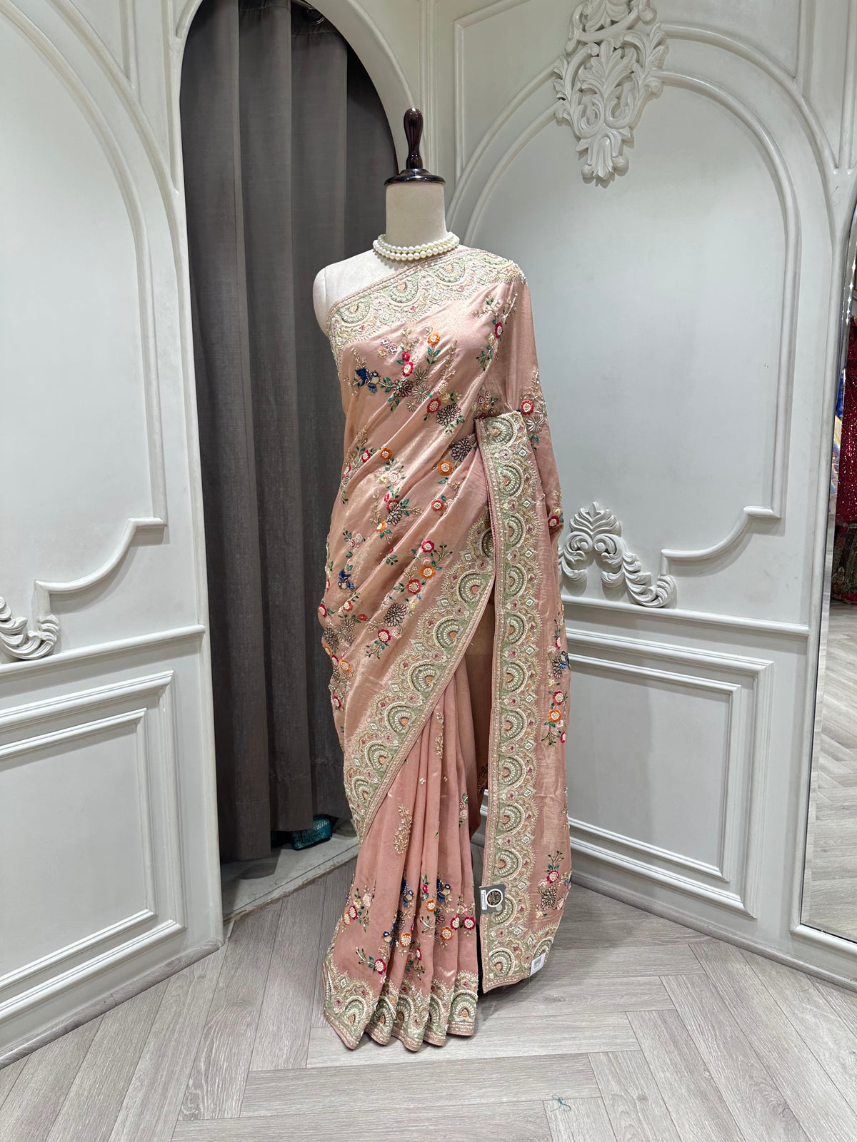 Dusty pink saree by Mamta Saree - full drape