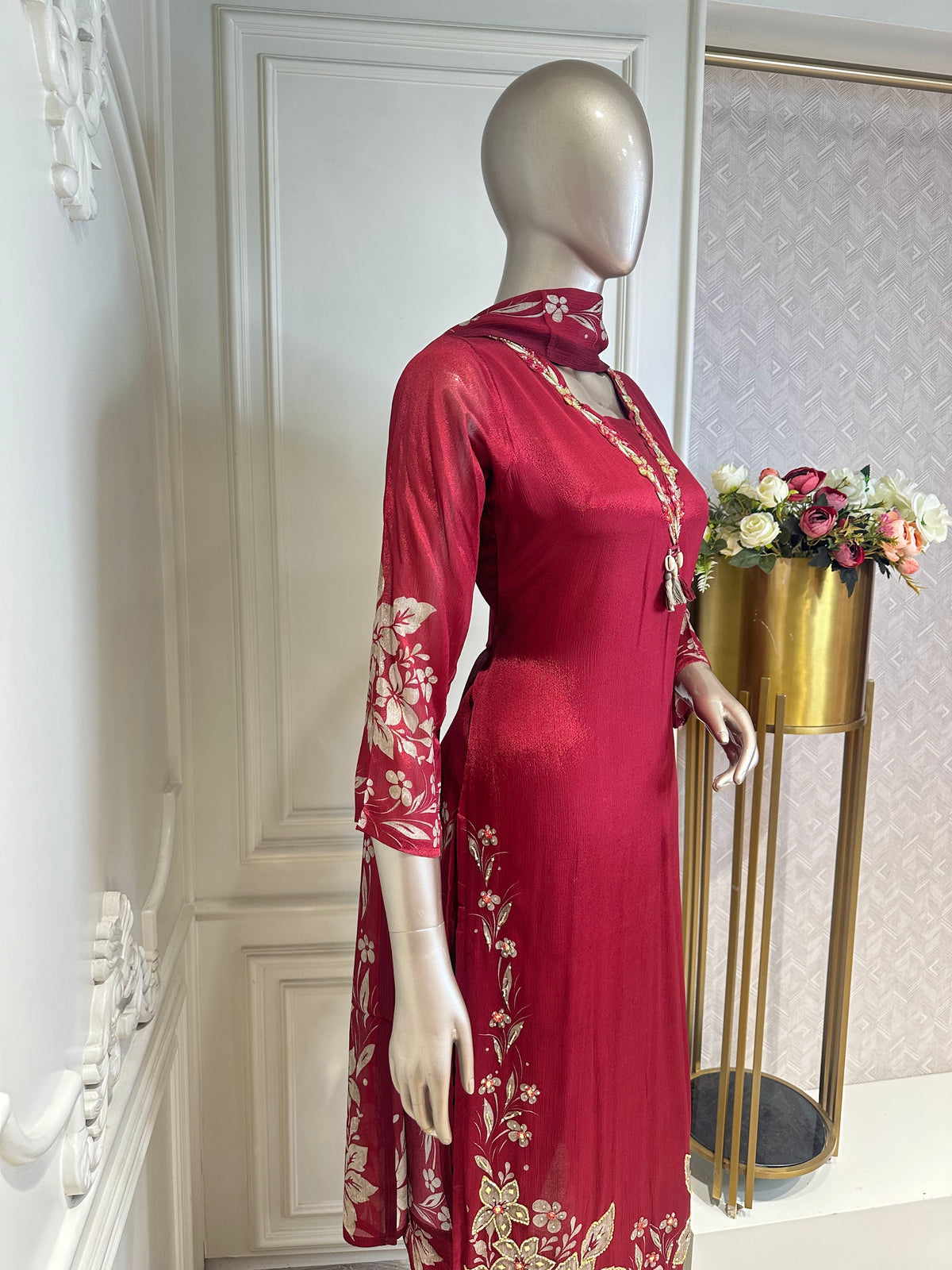 maroon suit set by Mamta Saree - embroidery detail