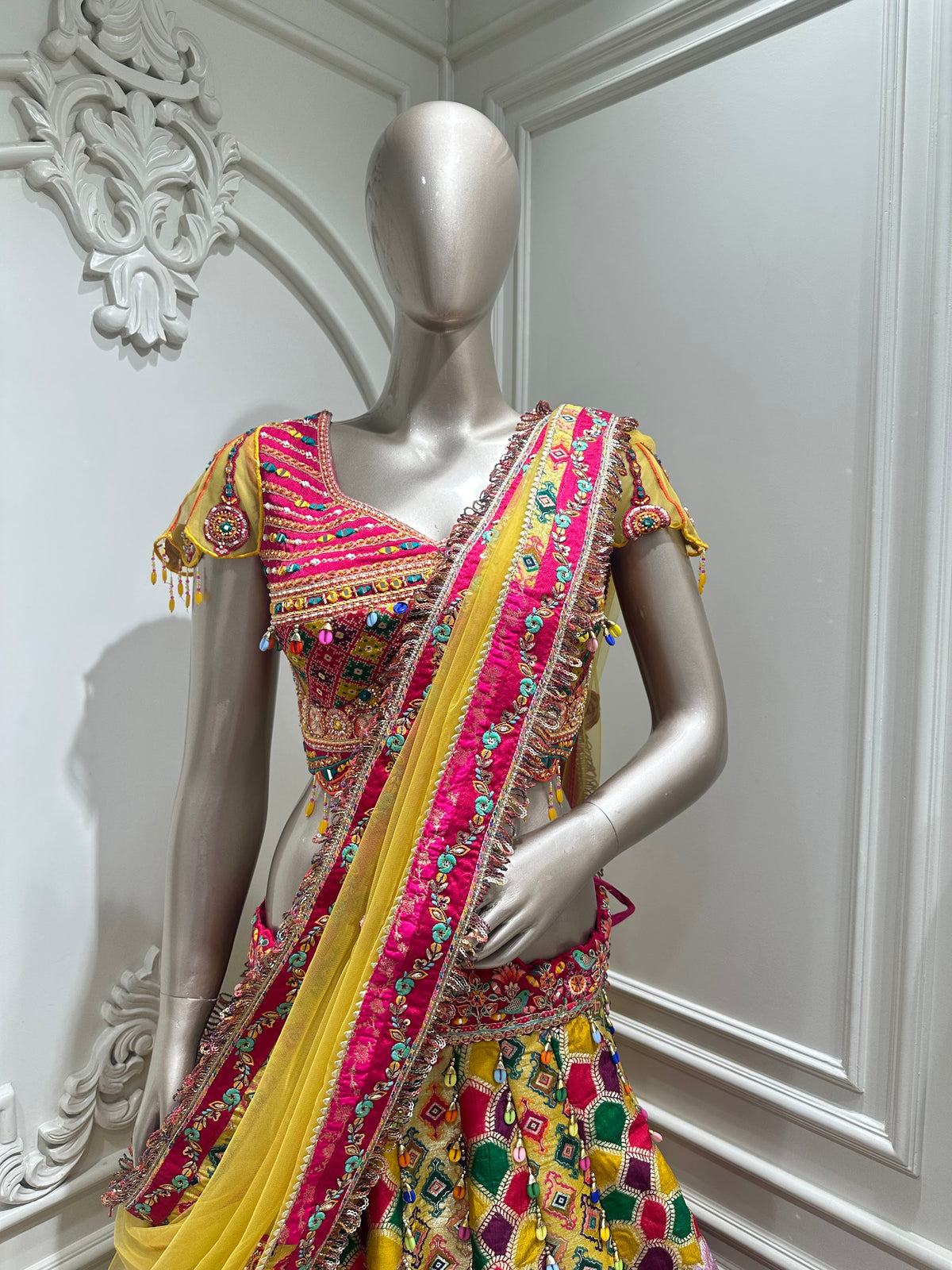 pink lehenga by Mamta Saree - back view