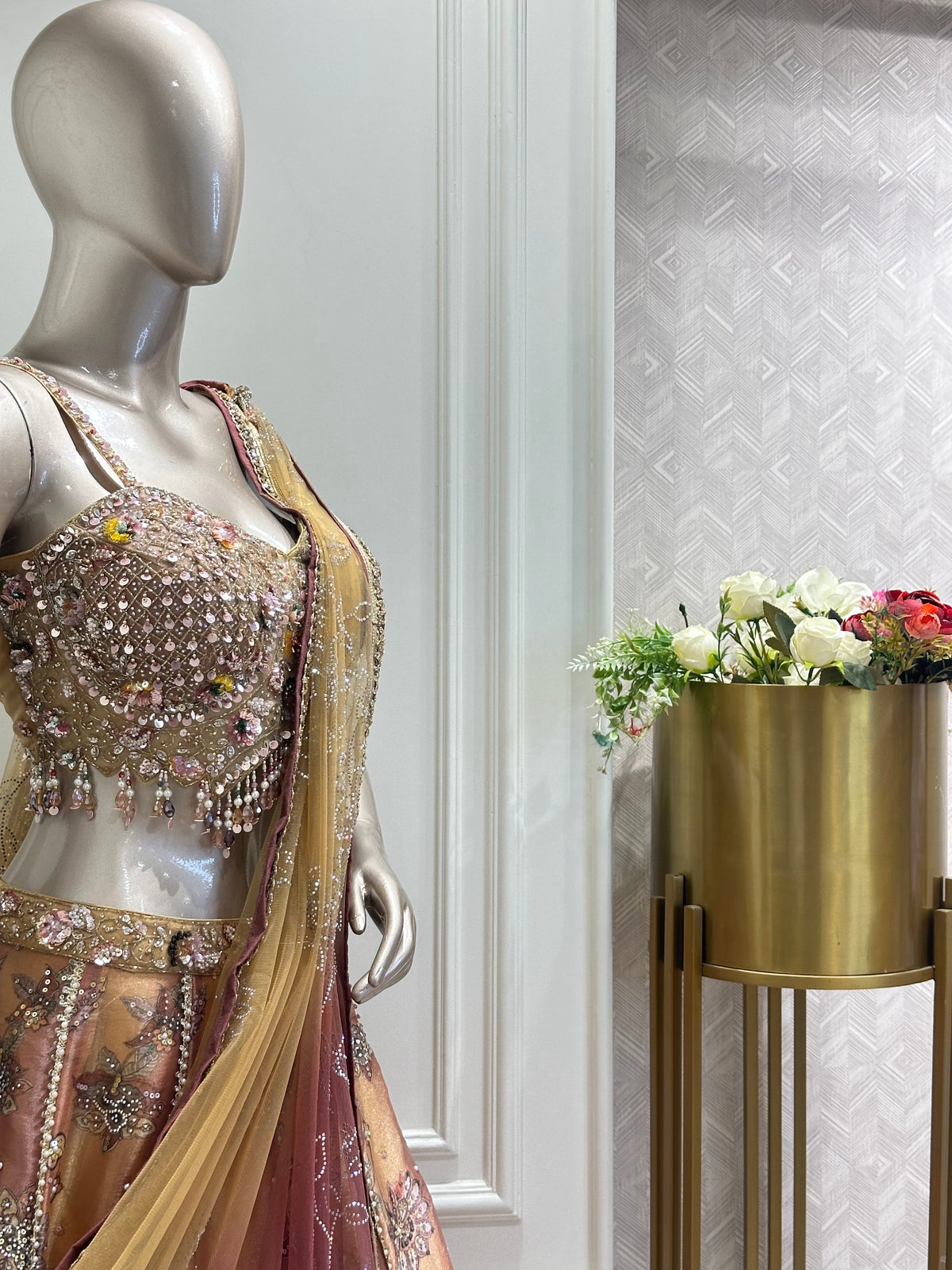 mustard lehenga by Mamta Saree - border detail