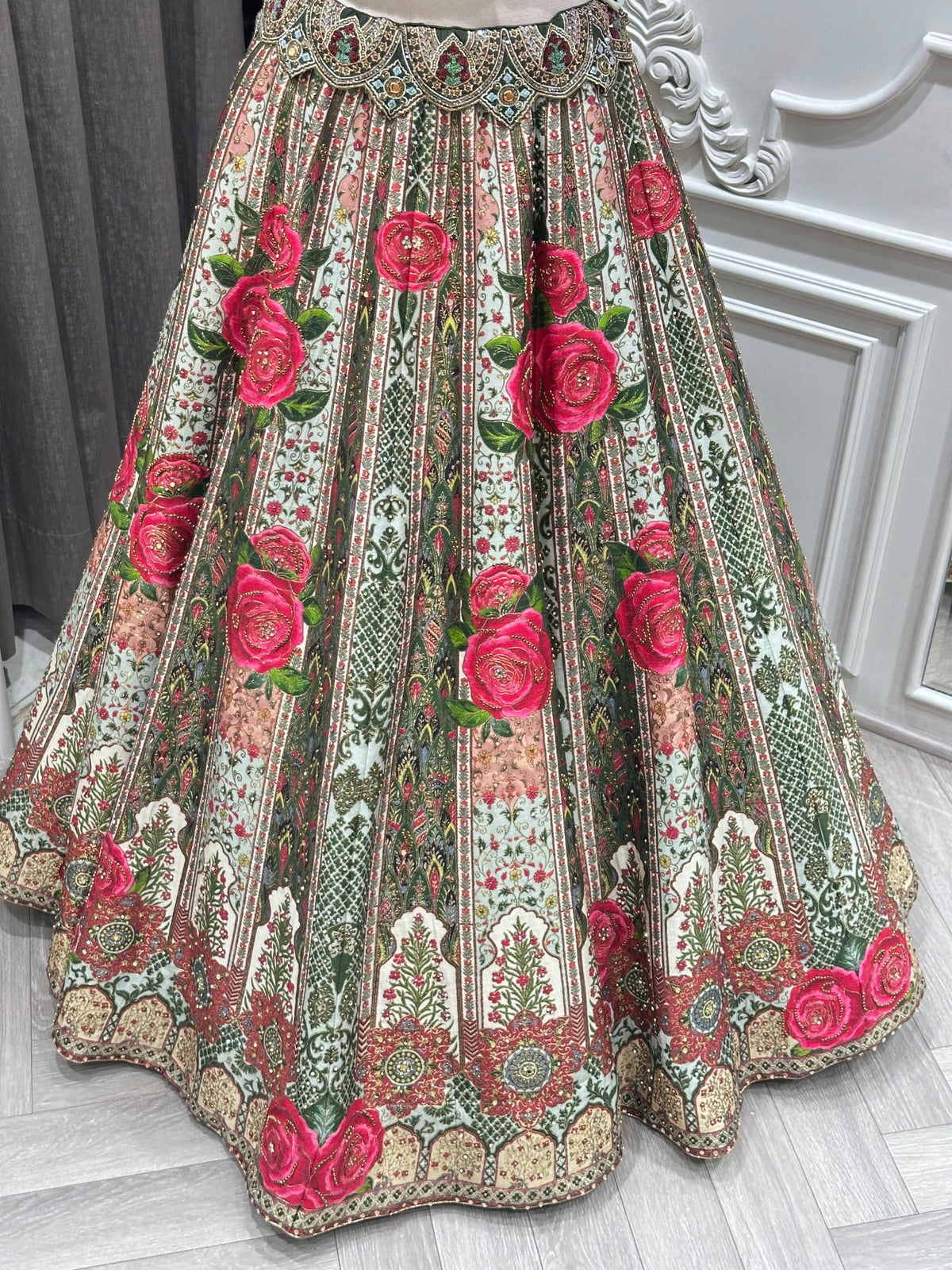 Multicolor Lehenga Set by Mamta Saree - skirt floral embroidery detail