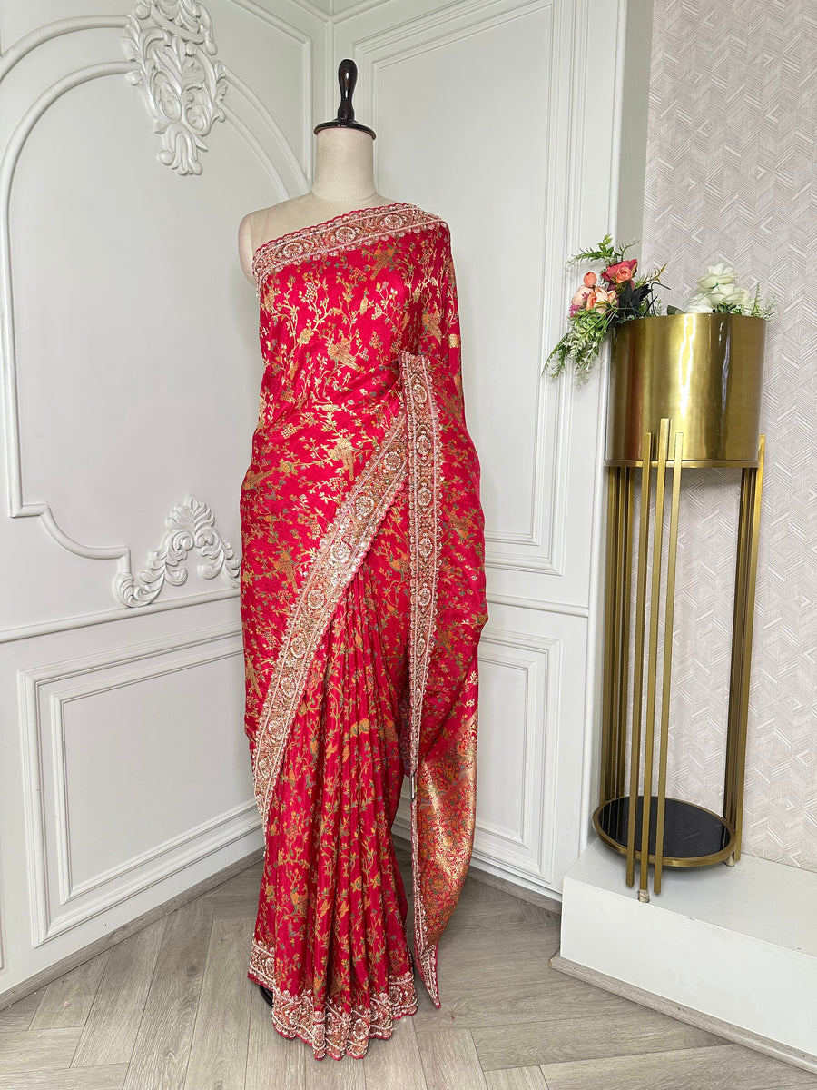 Pink saree from the Pearl Position collection by Mamta Saree - view 1