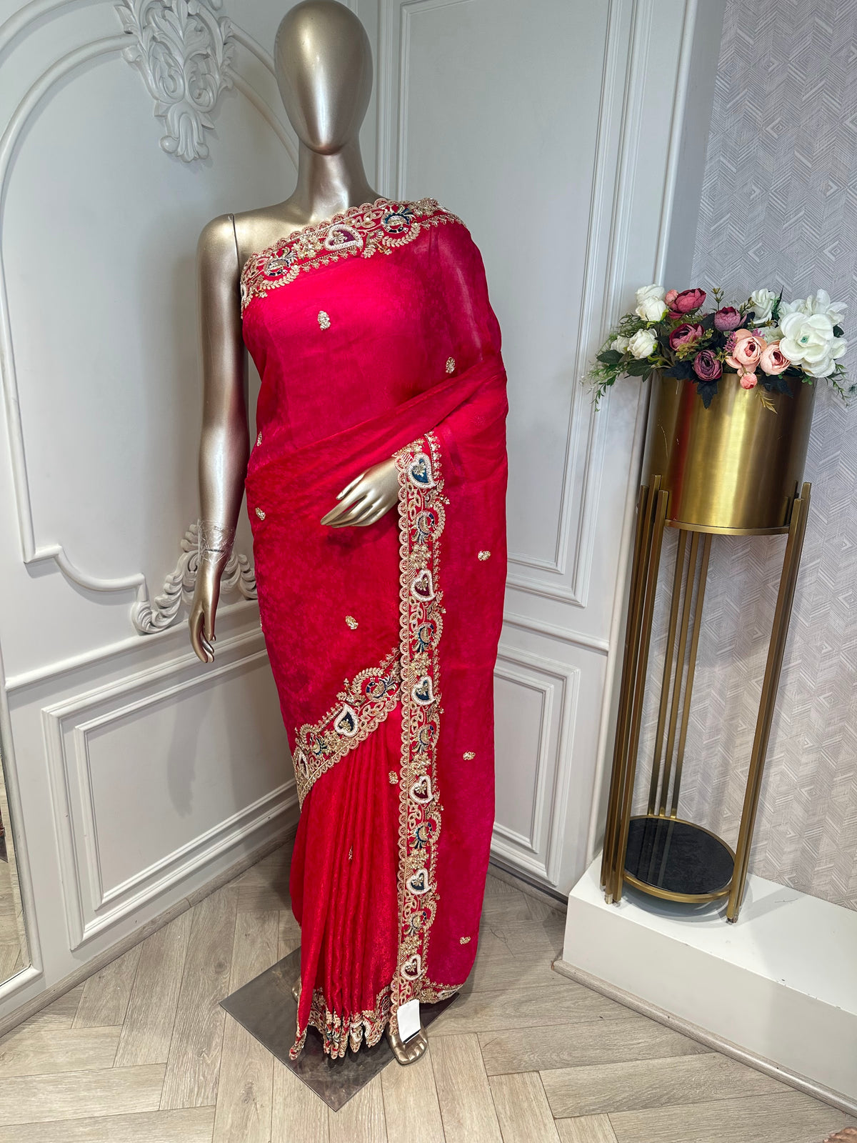 rani pink saree by Mamta Saree - full drape