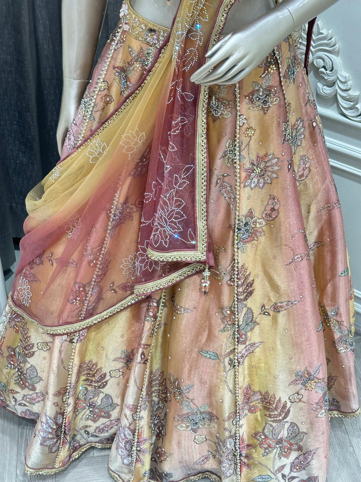 mustard lehenga by Mamta Saree - full look side