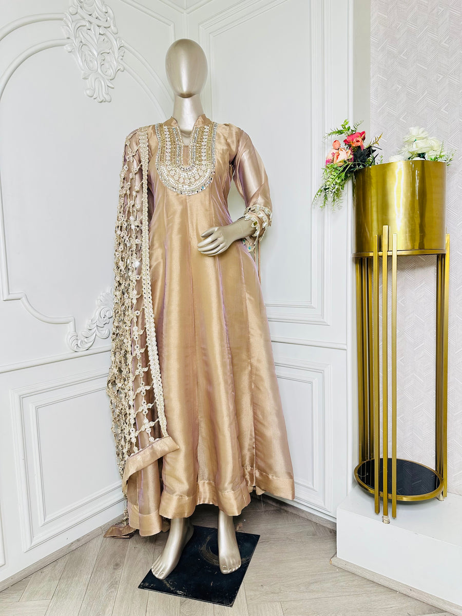 Champagne suit by Mamta Saree - full front view with dupatta