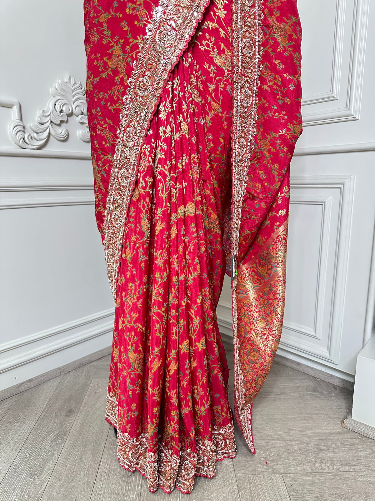 Pink saree from the Pearl Position collection by Mamta Saree - view 4