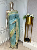 Sea Green Gold Border Saree