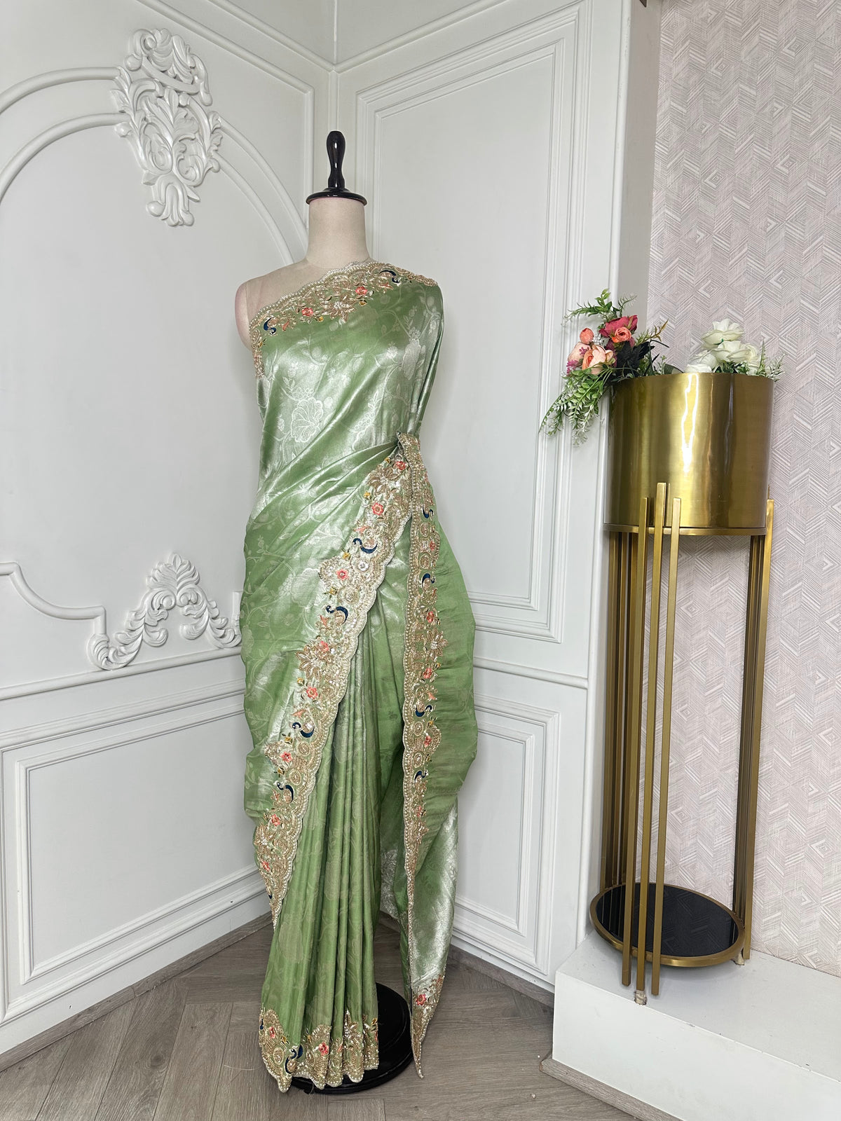Pista saree by Mamta Saree - full drape