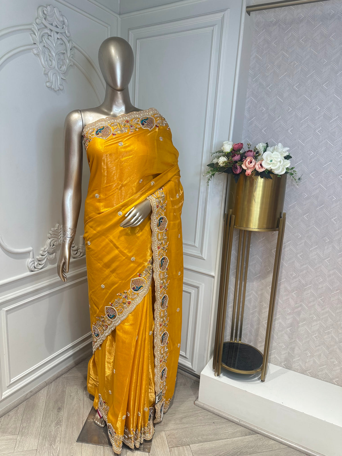 mustard saree by Mamta Saree - full drape