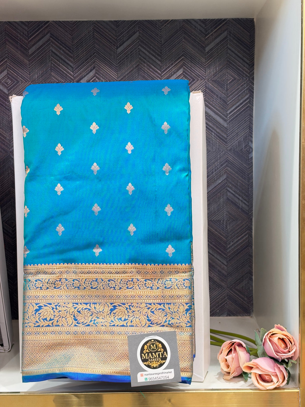 turquoise saree by Mamta Saree - full drape