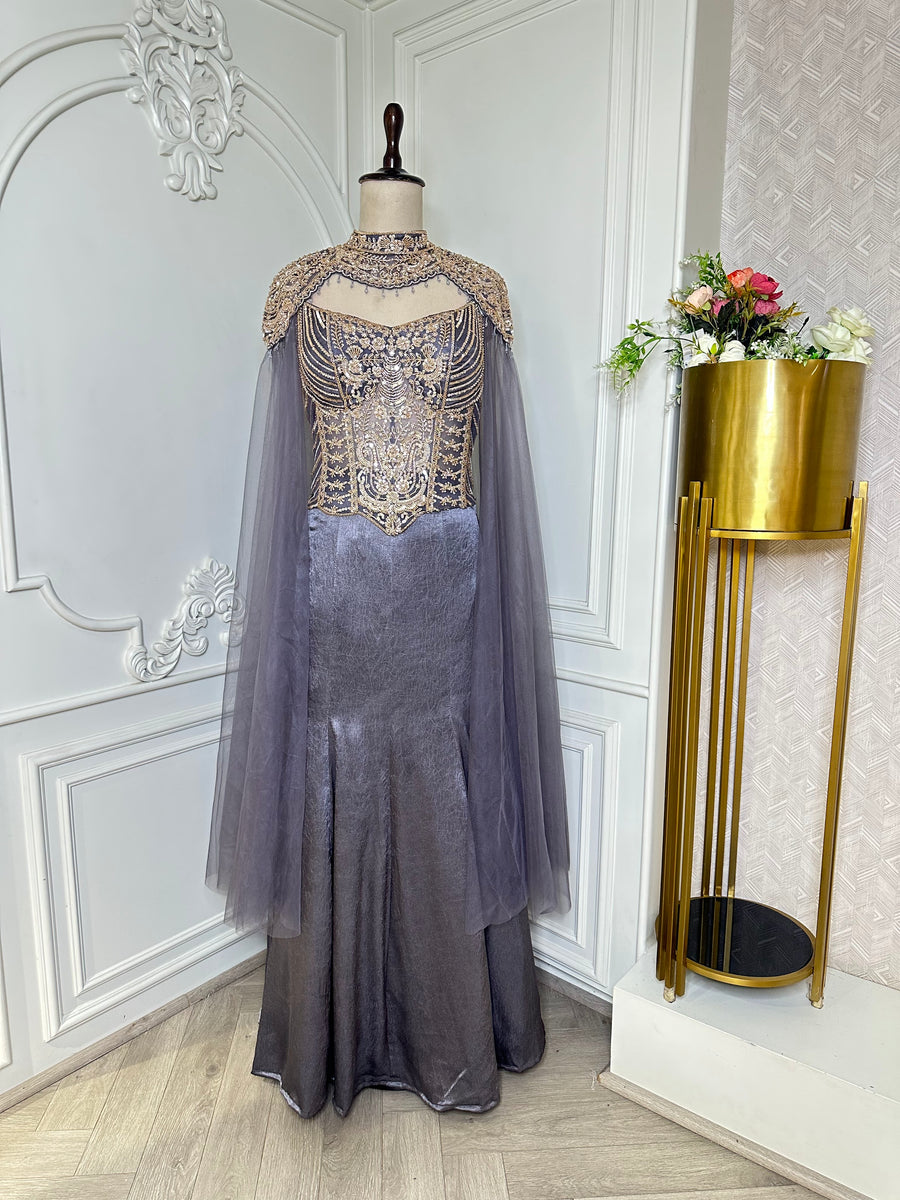 Grey gown by Mamta Saree - full drape