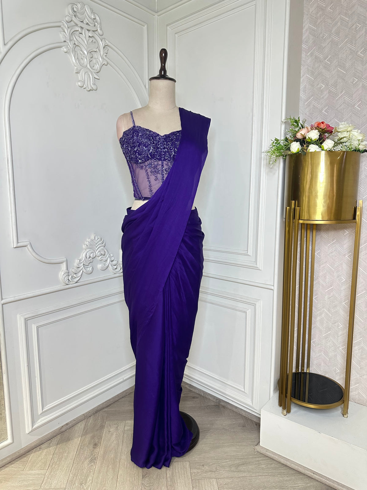royal blue saree by Mamta Saree - full drape