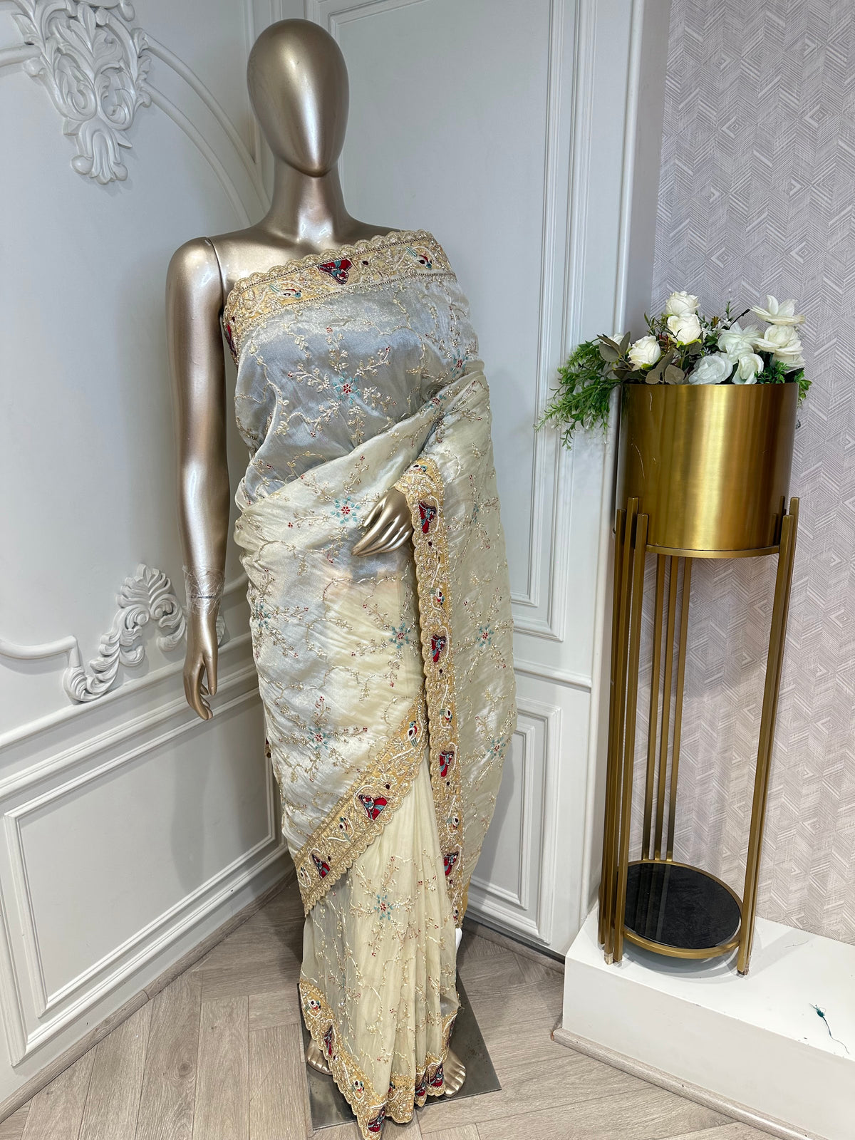 teal green saree by Mamta Saree - full drape