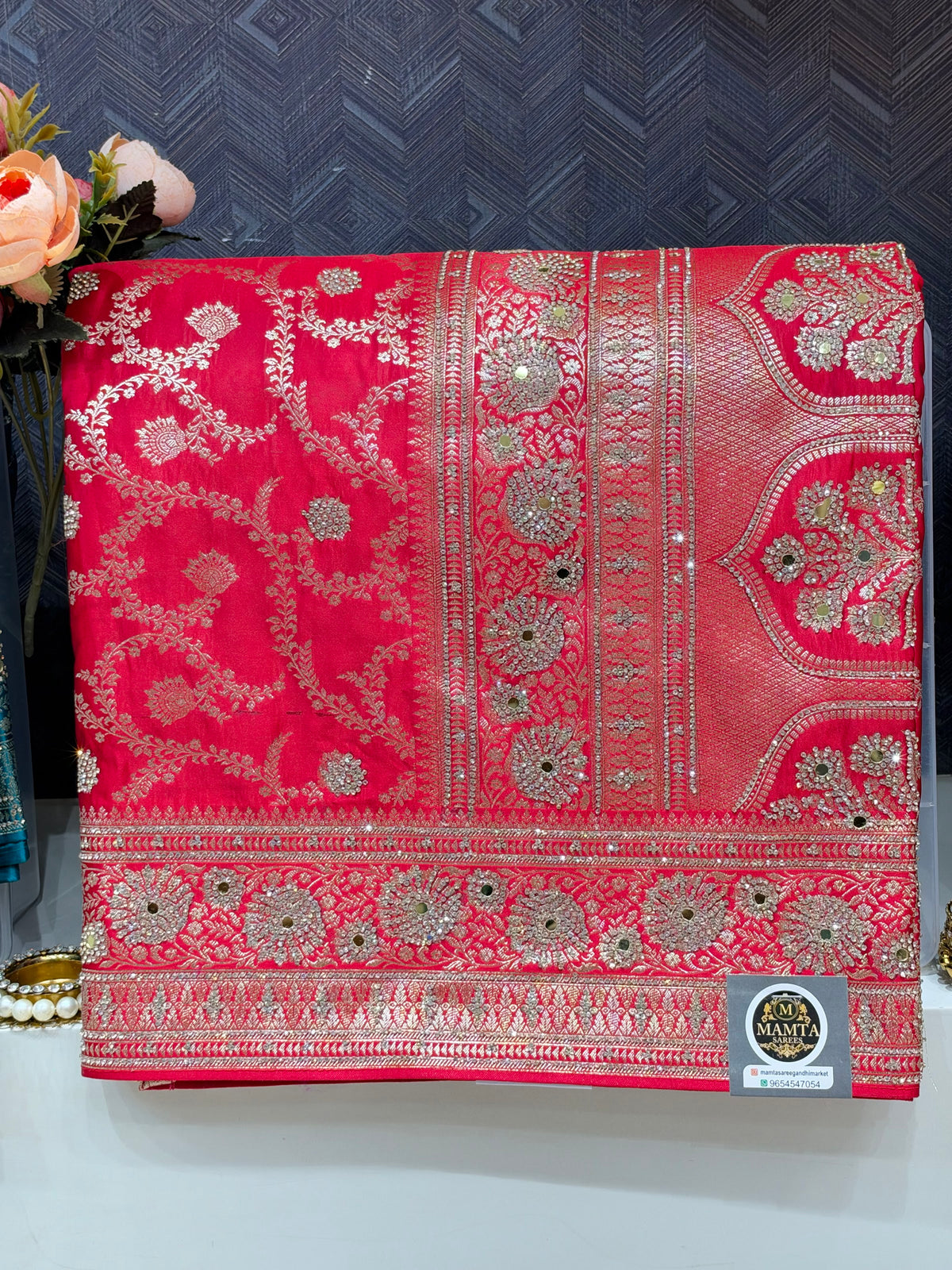 red saree by Mamta Saree - full drape view