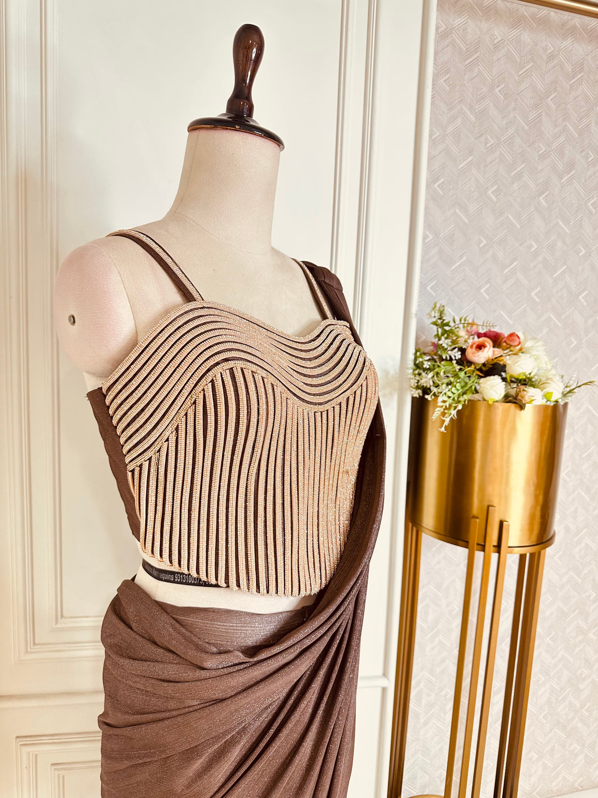 Brown saree by Mamta Saree - blouse detail