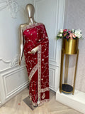 Deep Maroon Floral Beaded Saree