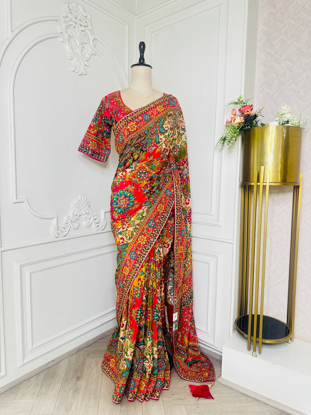 Multicolor Floral Printed Pre-Draped Saree