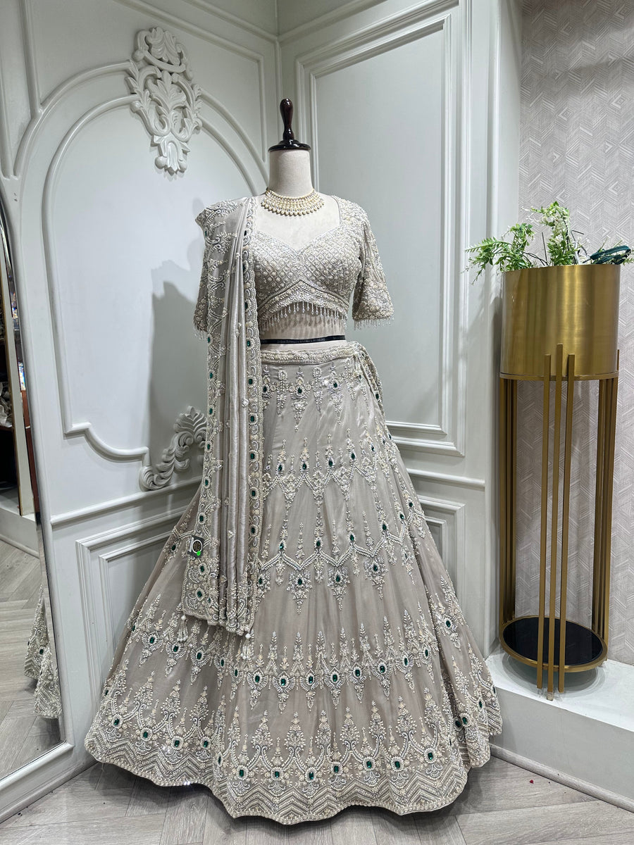 Grey Pearl Beaded Lehenga Set