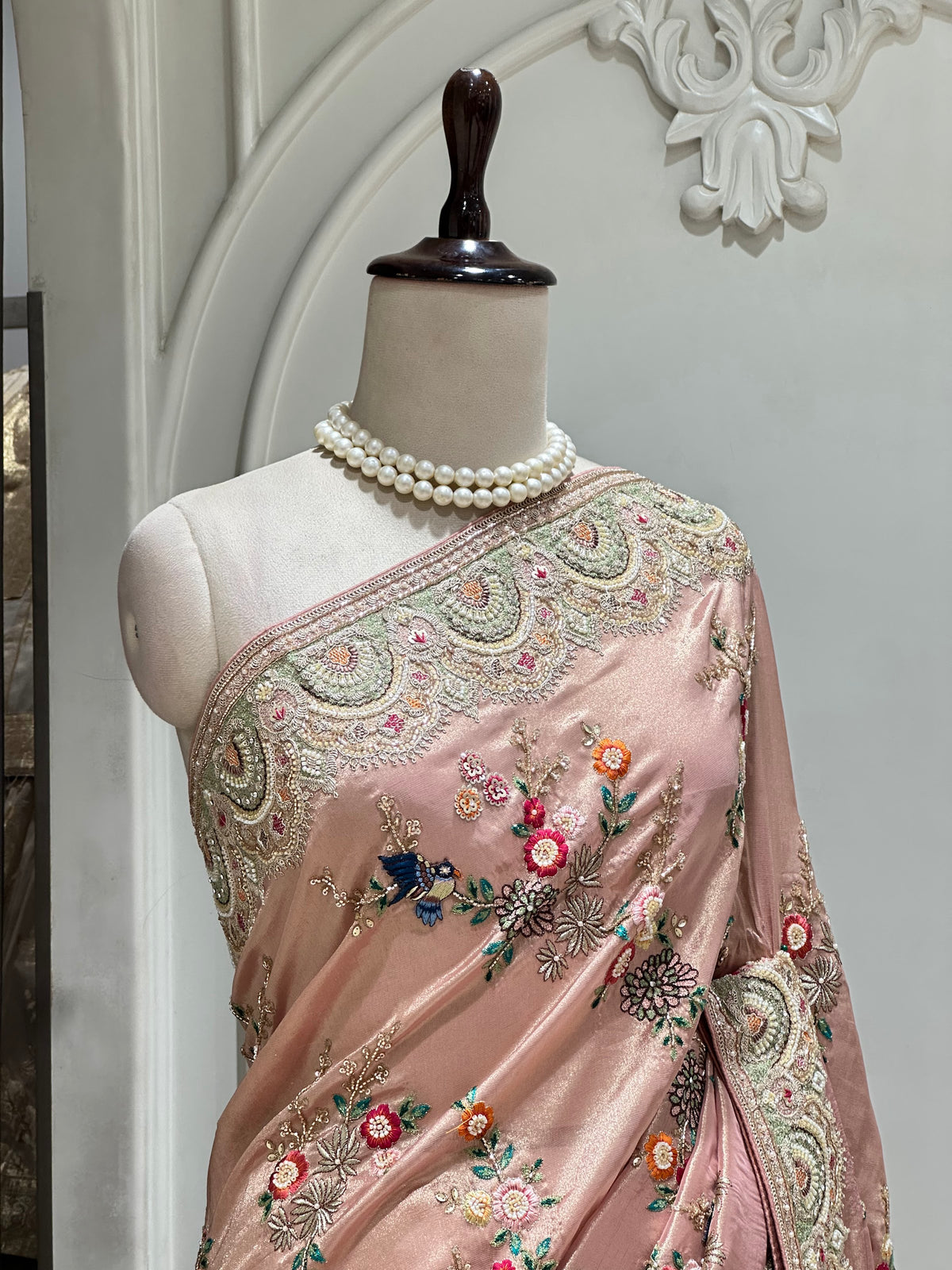 Dusty pink saree by Mamta Saree - pallu drape