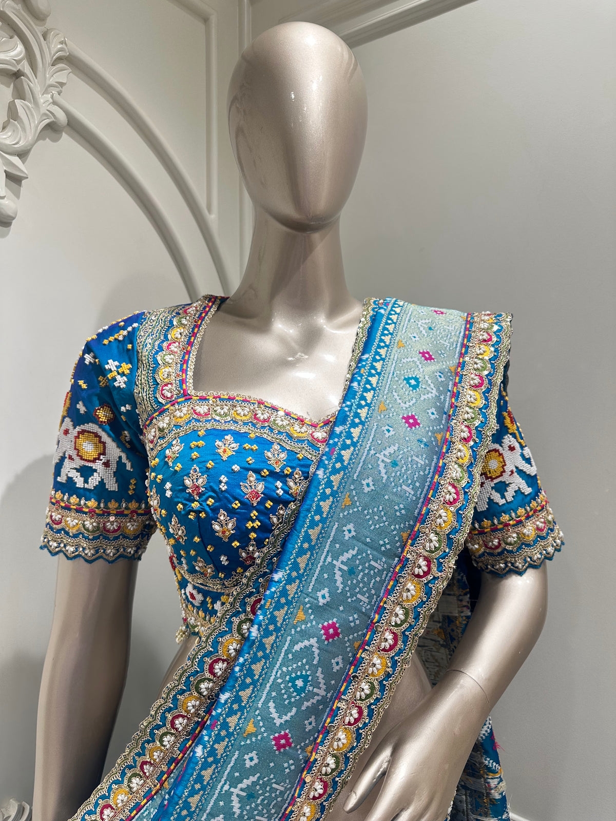 blue lehenga by Mamta Saree - blouse detail