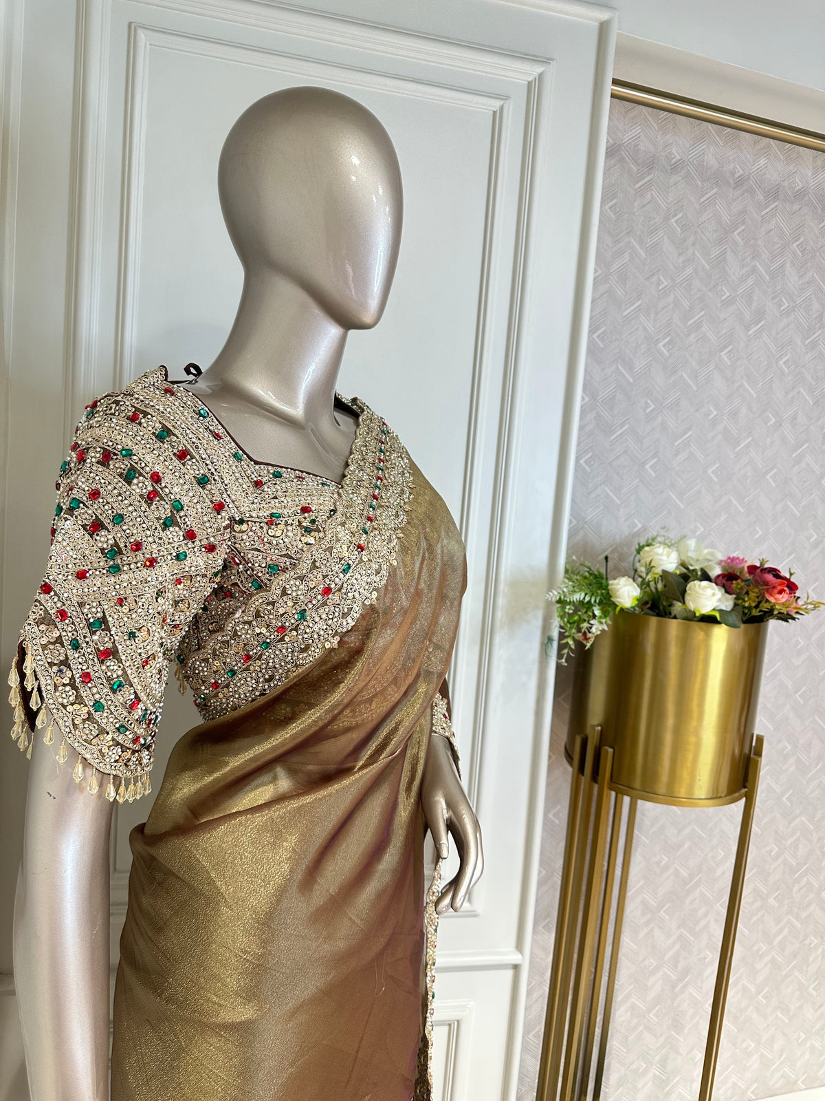 golden bronze saree by Mamta Saree - blouse detail