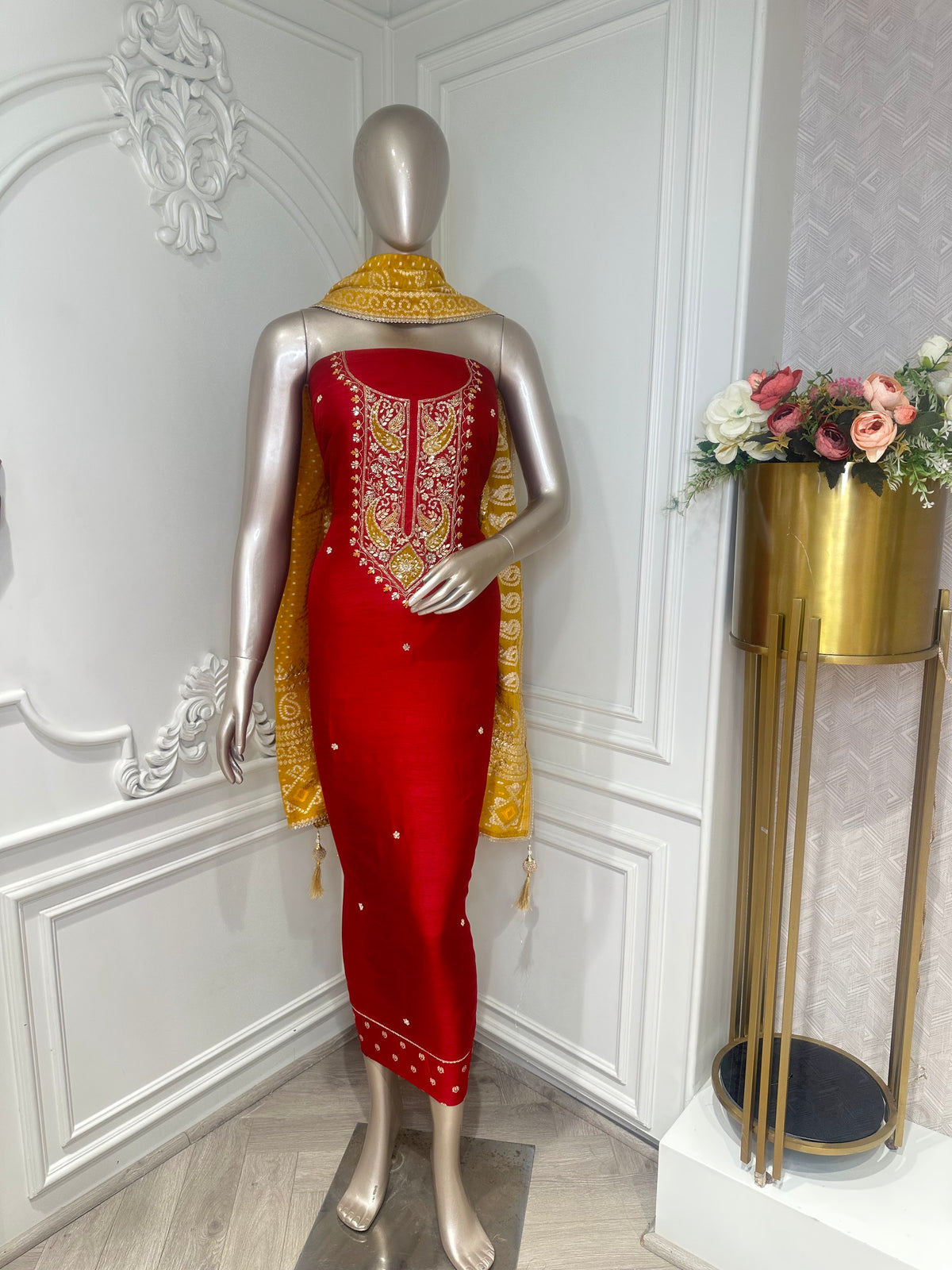 Maroon suit set by Mamta Saree - full view